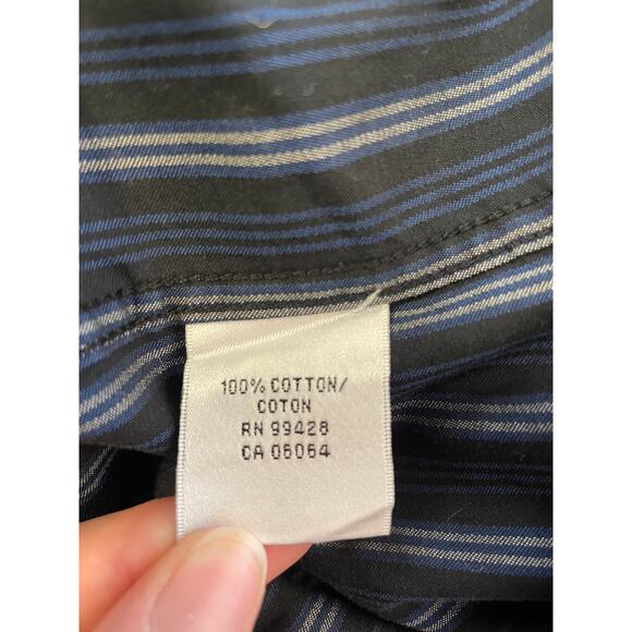 Bugatchi Uomo Mens Medium Long Sleeve Button Up All Cotton Blue White Stripe - Picture 8 of 12